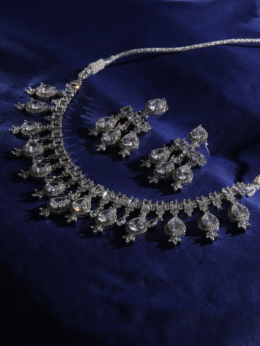 

justpeachy Rhodium-Plated Stone-Studded Jewellery Set, Silver