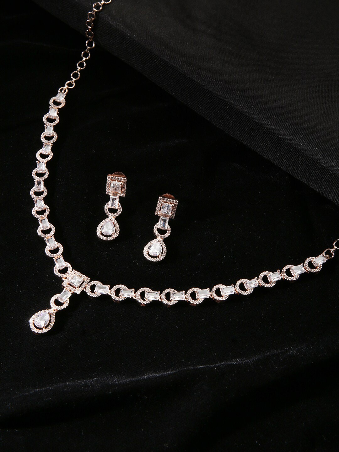 

justpeachy Rose Gold-Plated AD-Studded Jewellery Set
