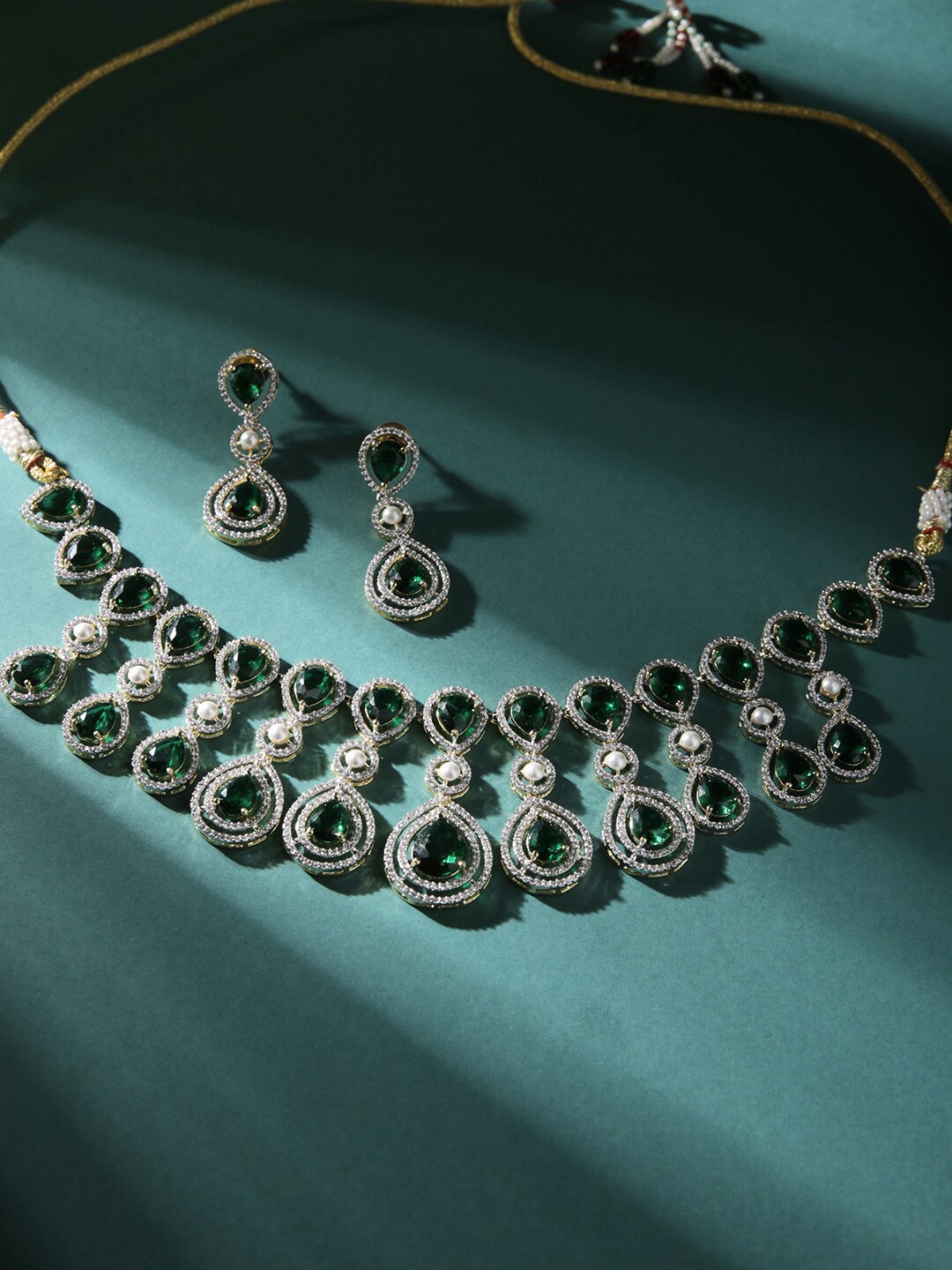 

justpeachy Gold-Plated AD-Studded Jewellery Set