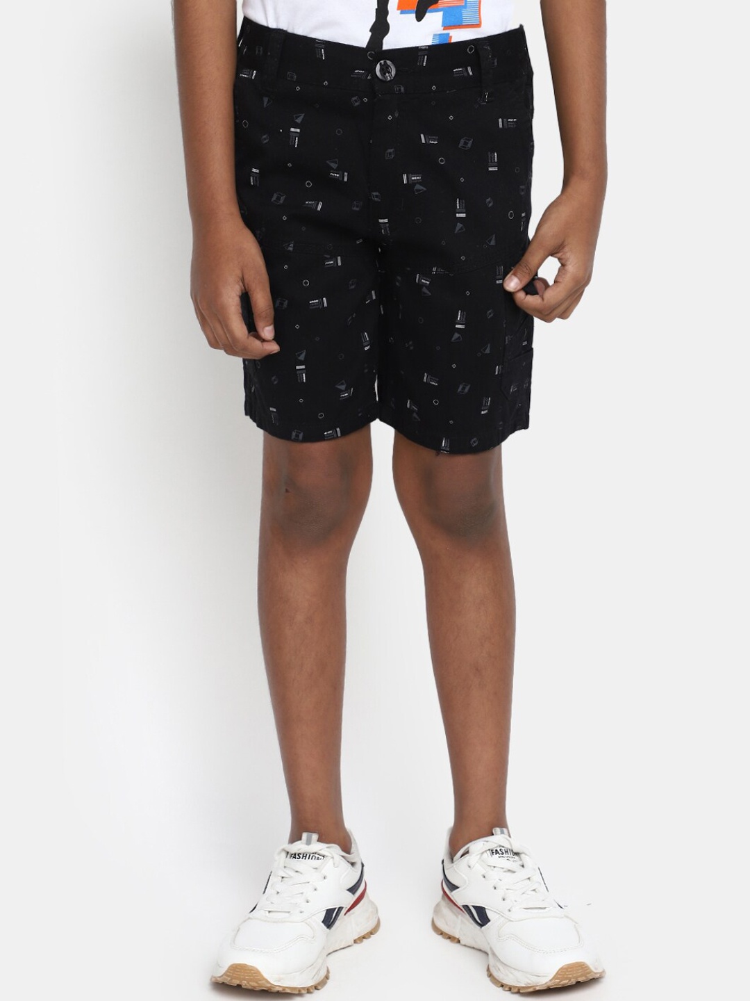 

V-Mart Boys Conversational Printed Cotton Cargos Shorts, Black