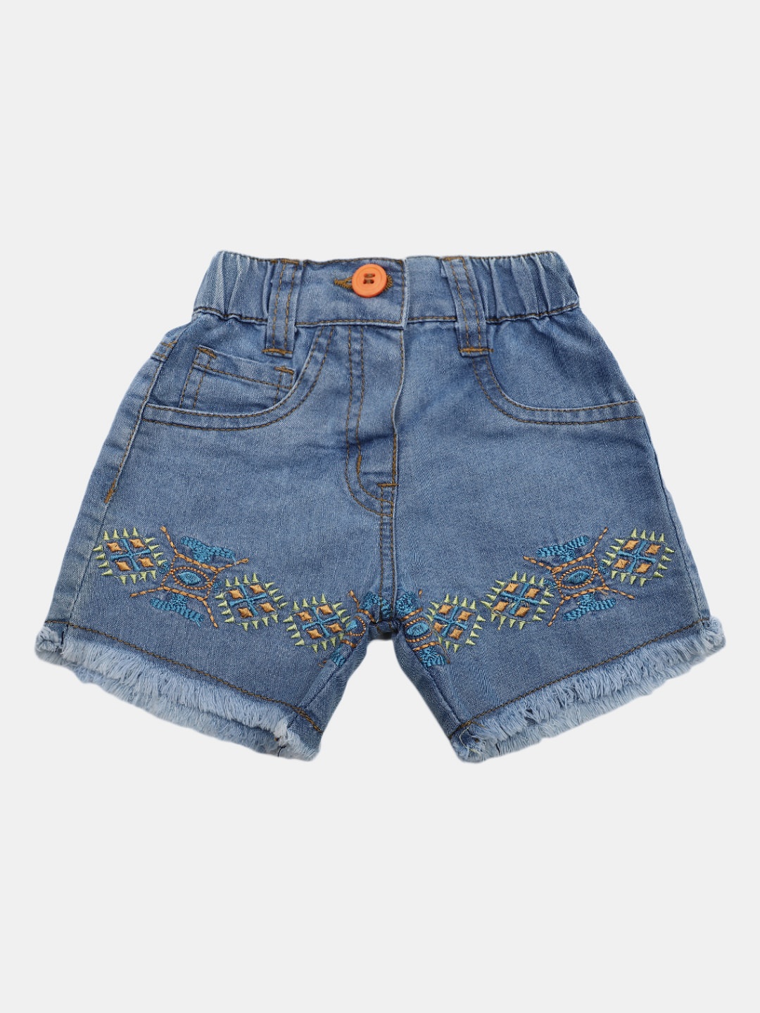 

V-Mart Infants Embroidered Mid Rise Denim Shorts, Blue