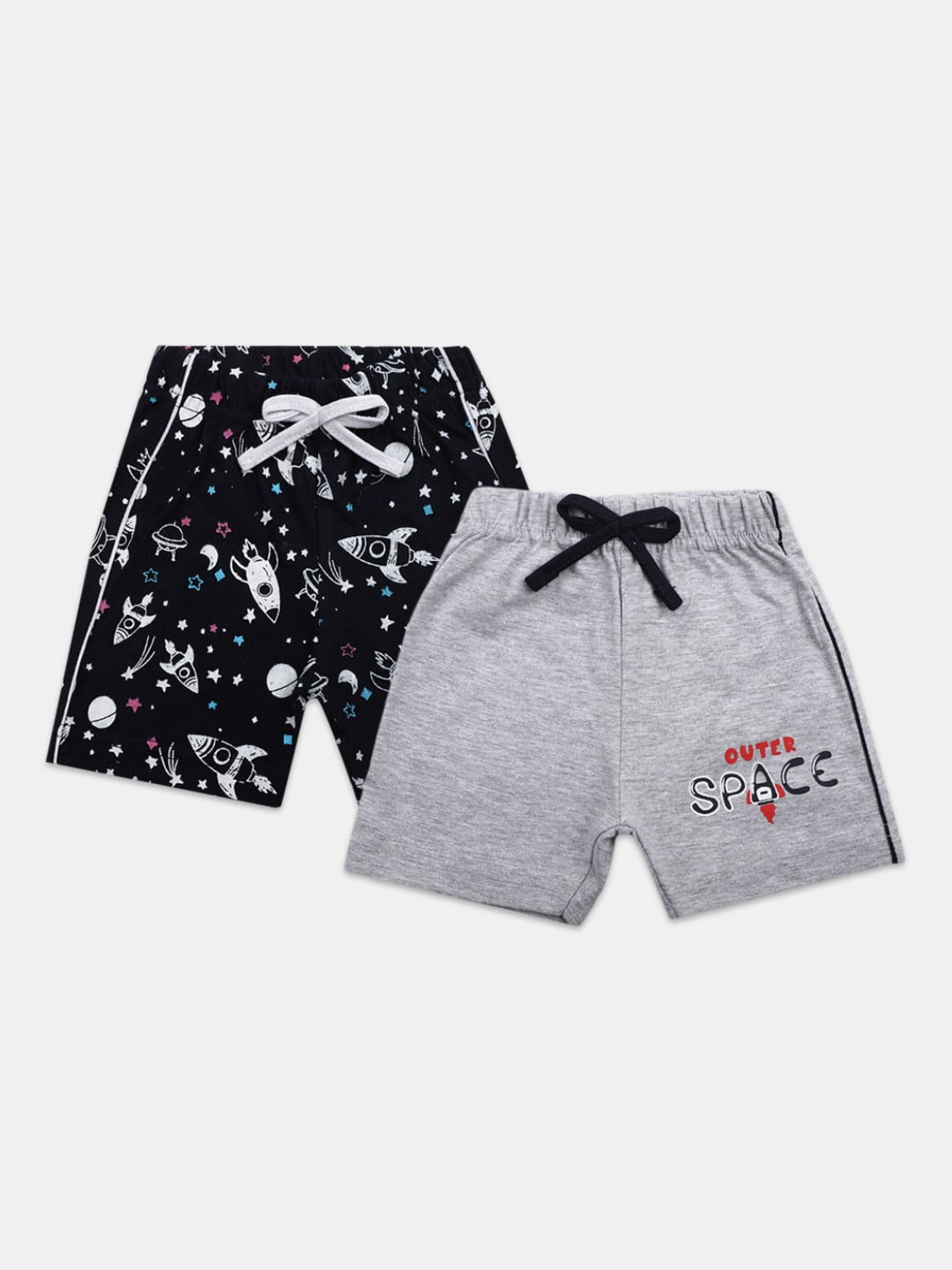 

V-Mart Unisex Pack Of 2 Conversational Printed Mid Rise Cotton Shorts, Black