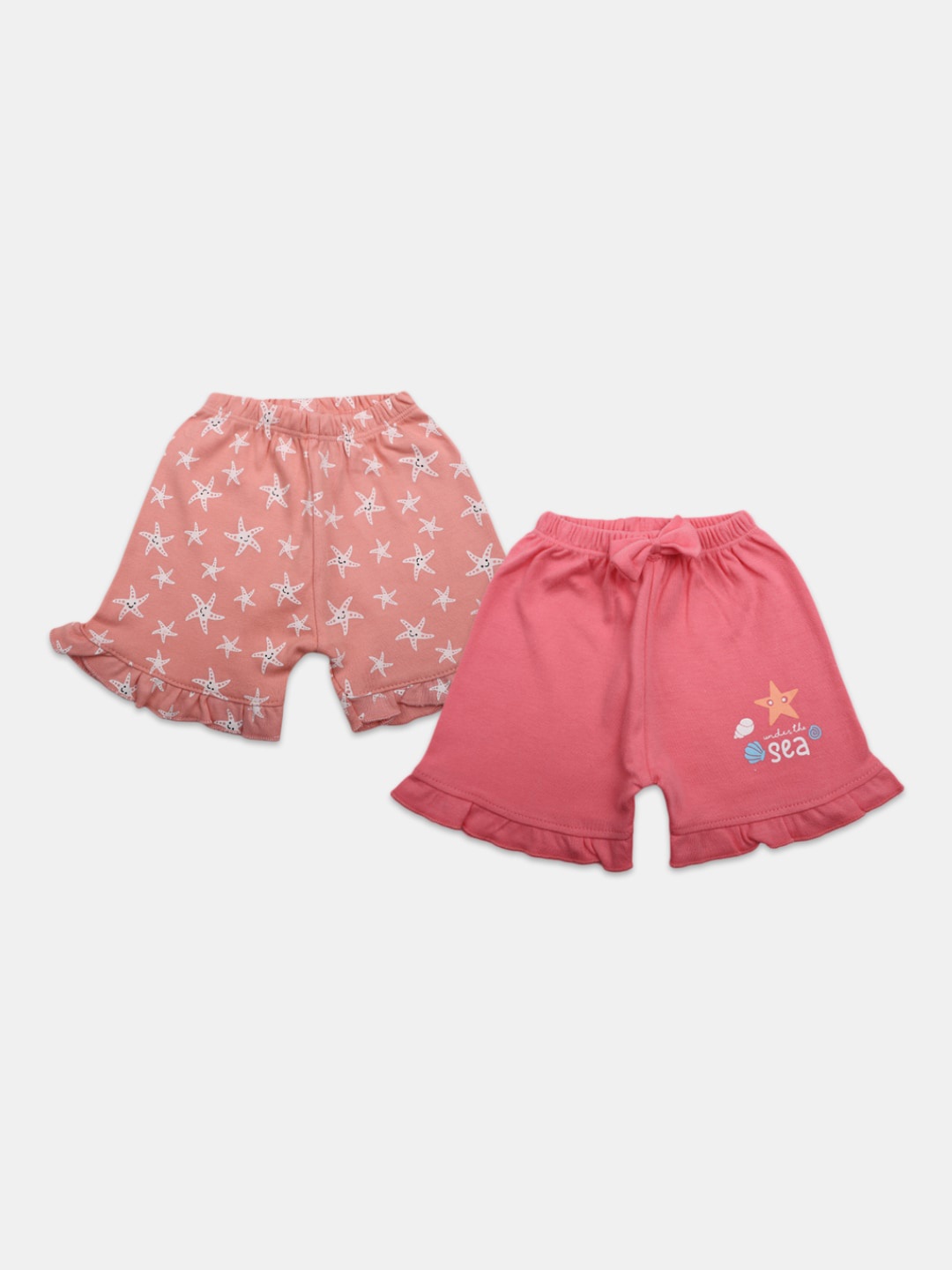 

V-Mart Infants Girls Pack of 2 Cotton Regular Printed Shorts, Pink