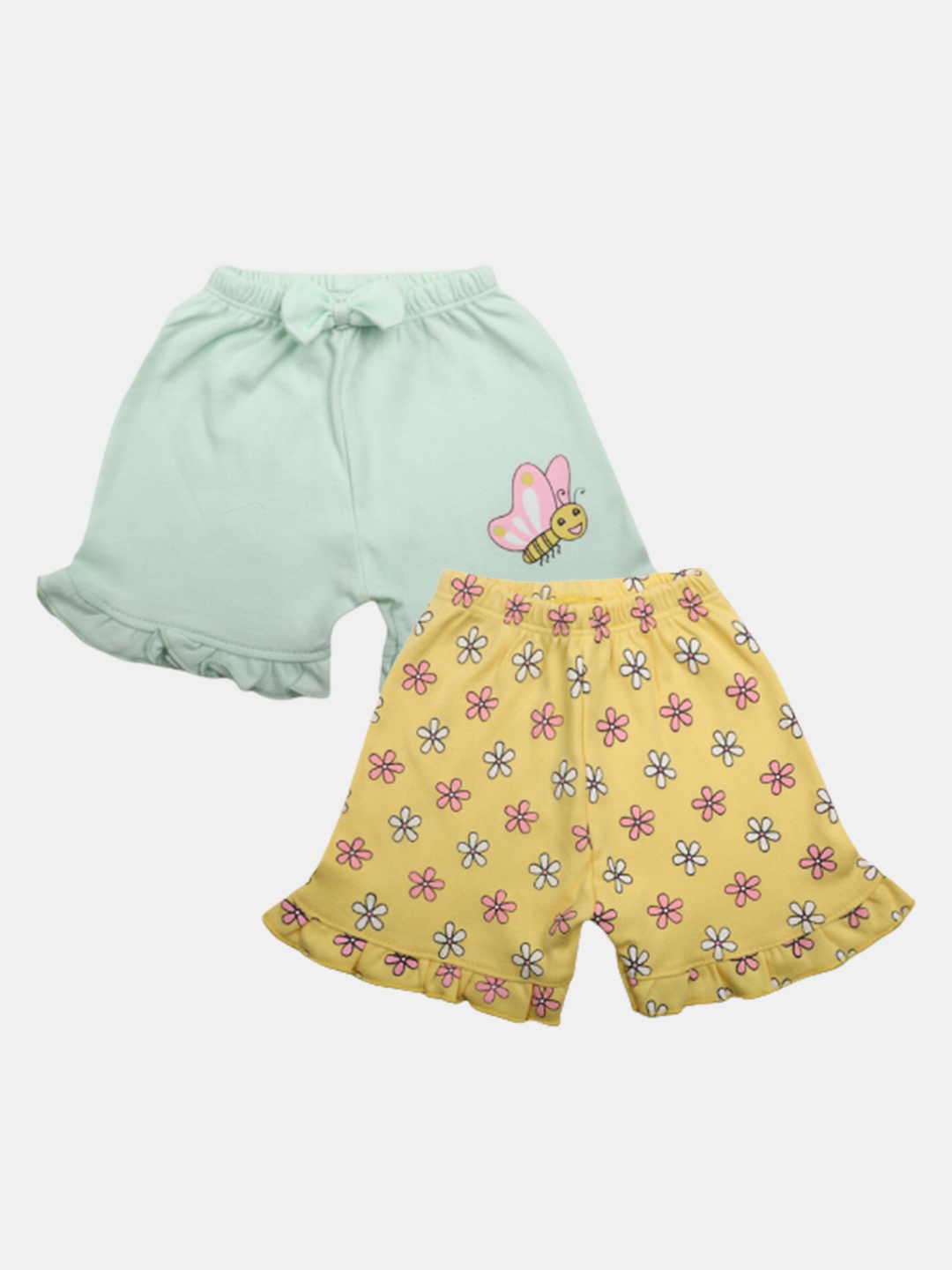 

V-Mart Pack of 2 Infants Girls Printed Cotton Shorts, Yellow