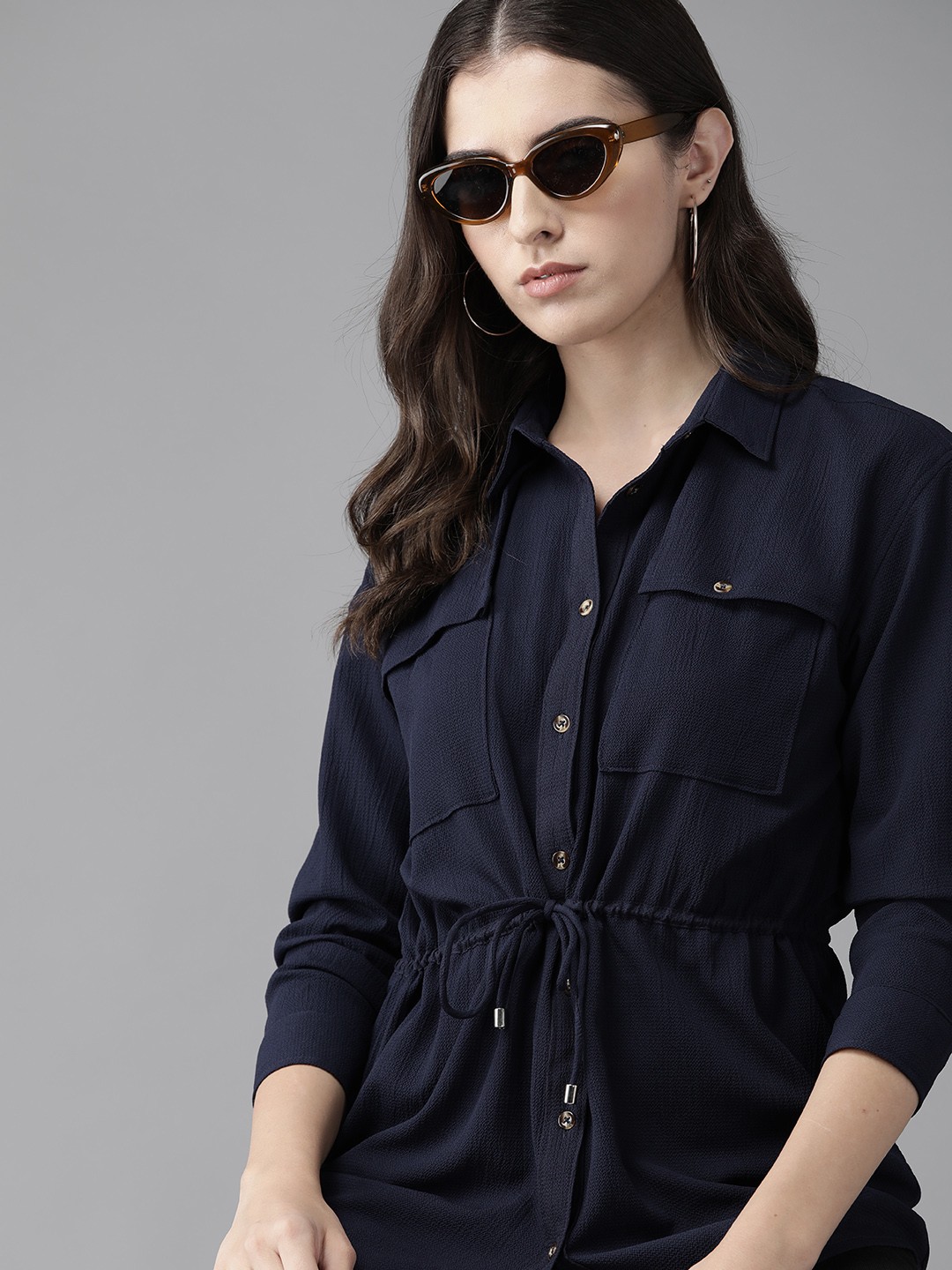 

The Roadster Life Co. Longline Casual Shirt, Navy blue