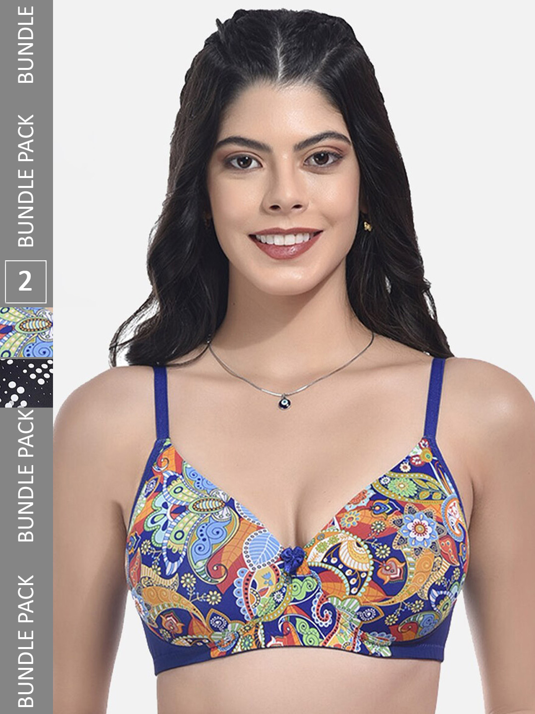 

StyFun Pack Of 2 Full Coverage Lightly Padded Everyday Bra With All Day Comfort, Blue