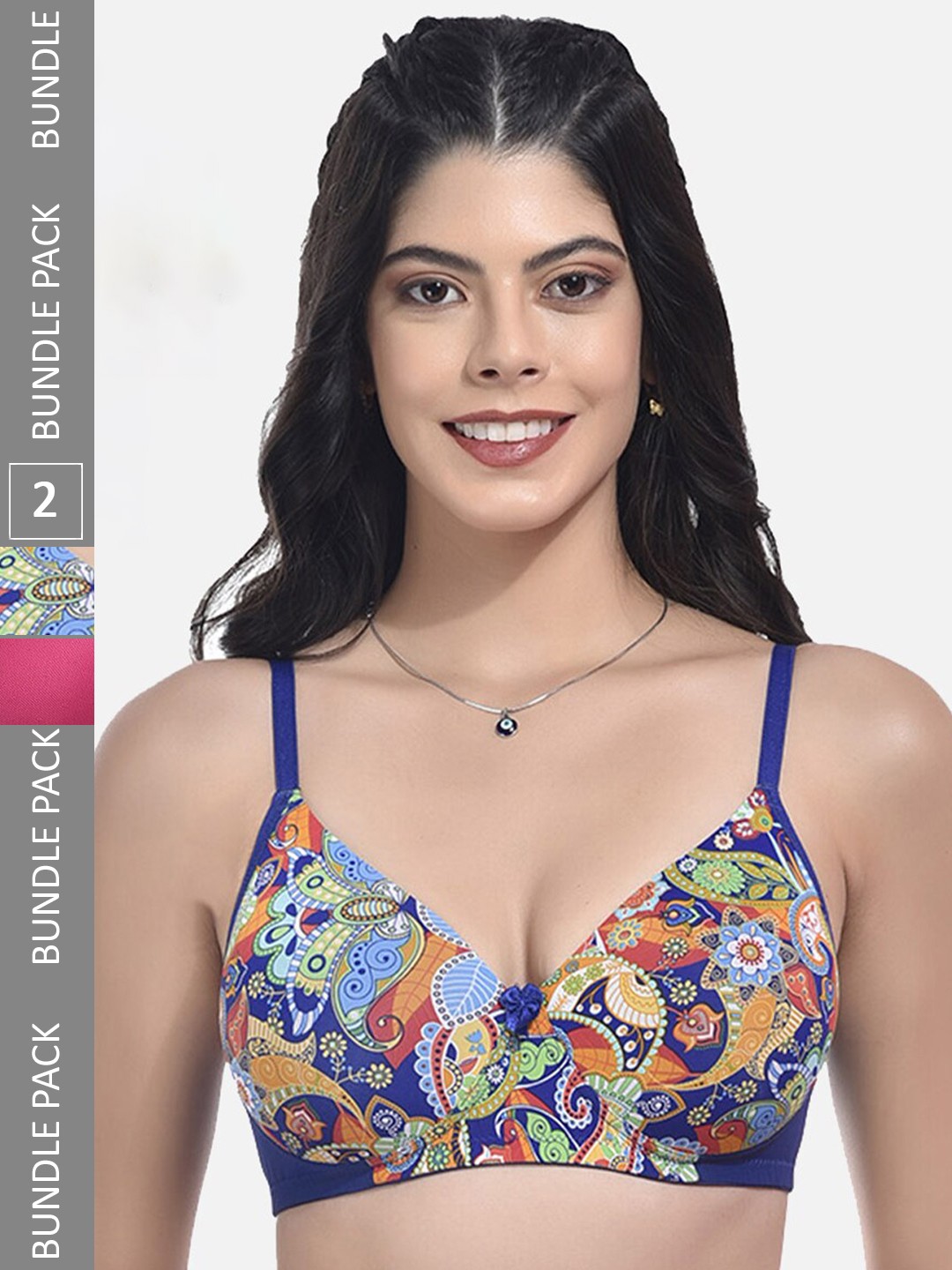 

StyFun Pack Of 2 Full Coverage Lightly Padded Everyday Bra With All Day Comfort, Blue