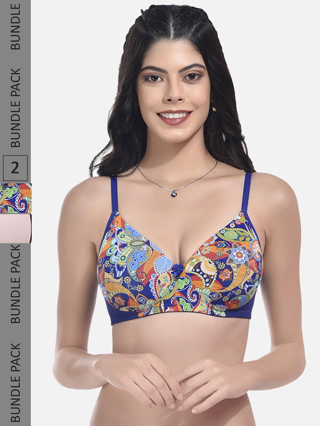 

StyFun Pack Of 2 Printed Full Coverage Lightly Padded All Day Comfort Bra, Blue