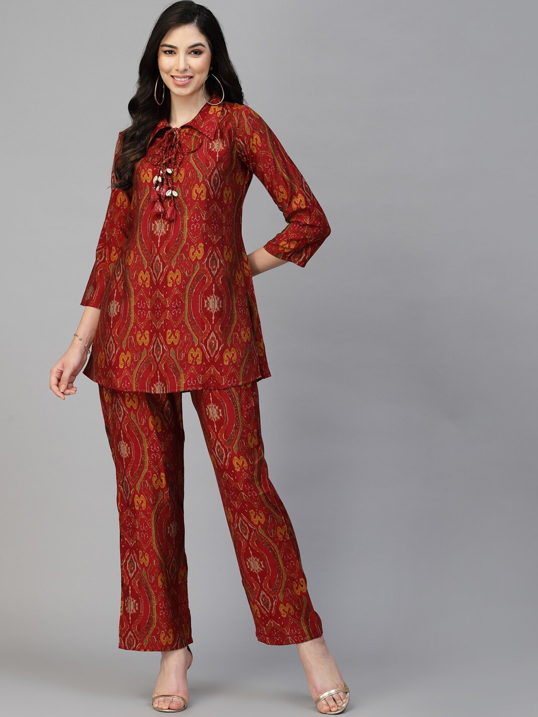 

Sangria Printed Top & Trouser, Maroon