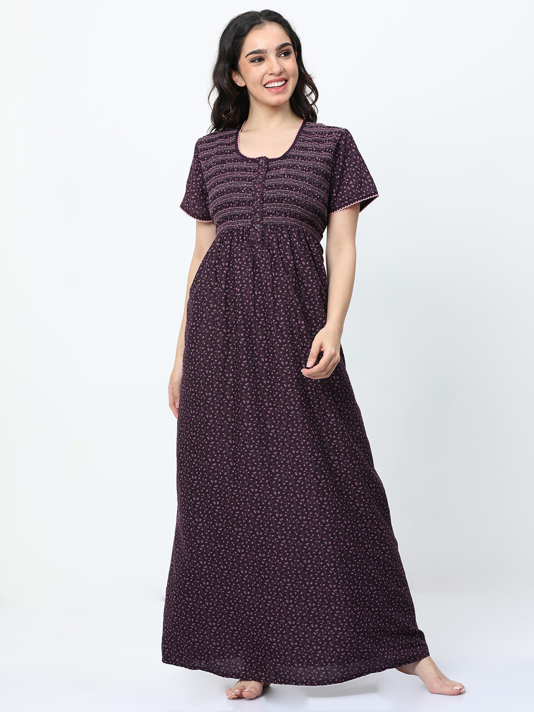 

9shines Label Printed Maxi Nightdress, Purple