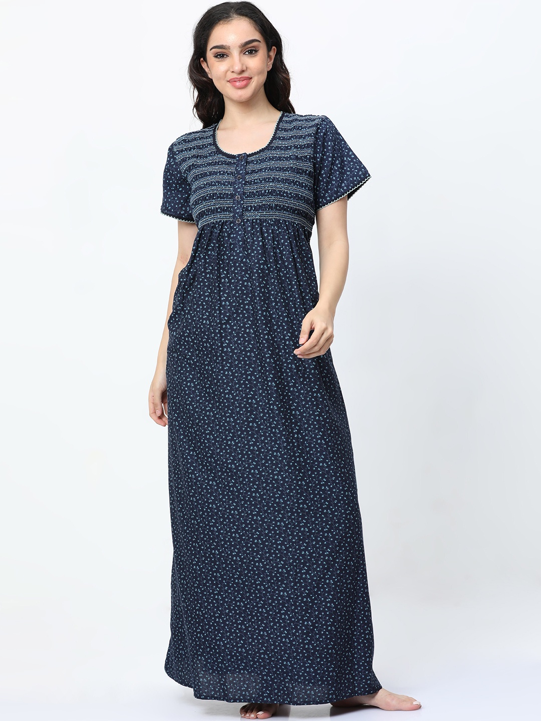 

9shines Label Floral Printed Maxi Nightdress, Blue