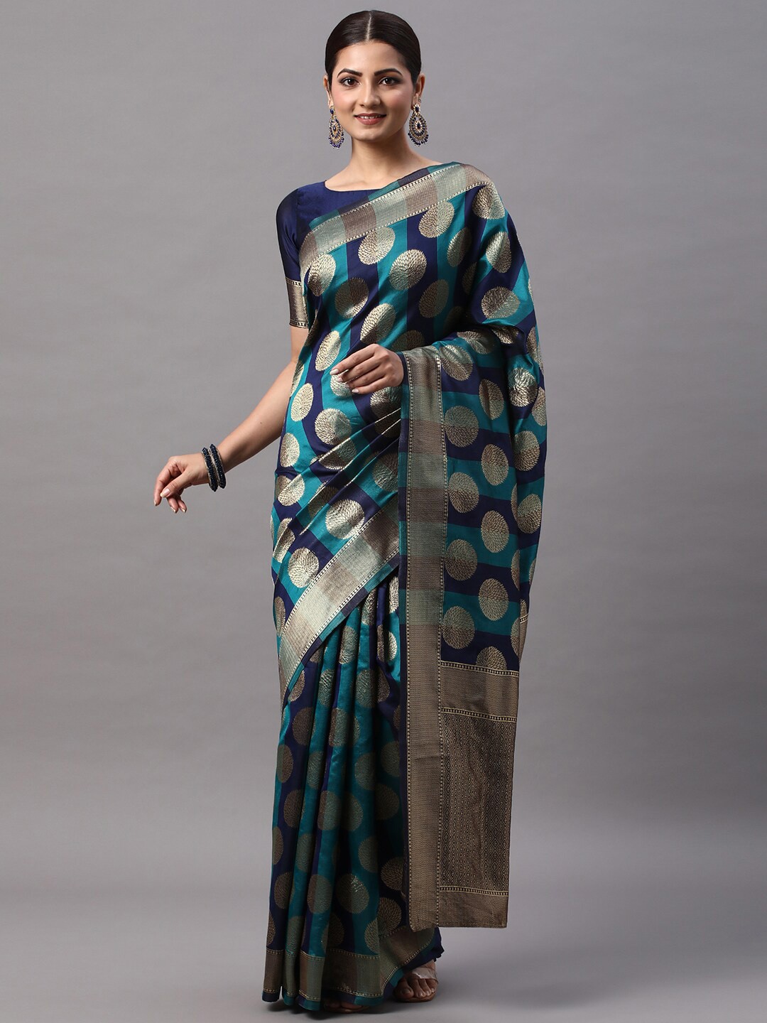

Mitera Ethnic Motifs Woven Design Zari Kanjeevaram Saree, Navy blue