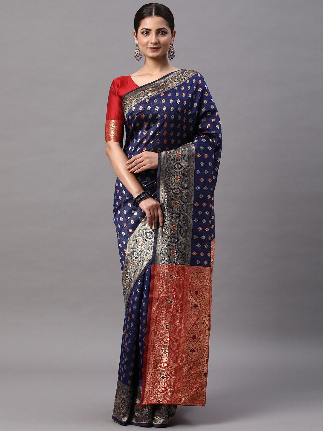 

Mitera Ethnic Motifs Woven Design Zari Kanjeevaram Saree, Navy blue