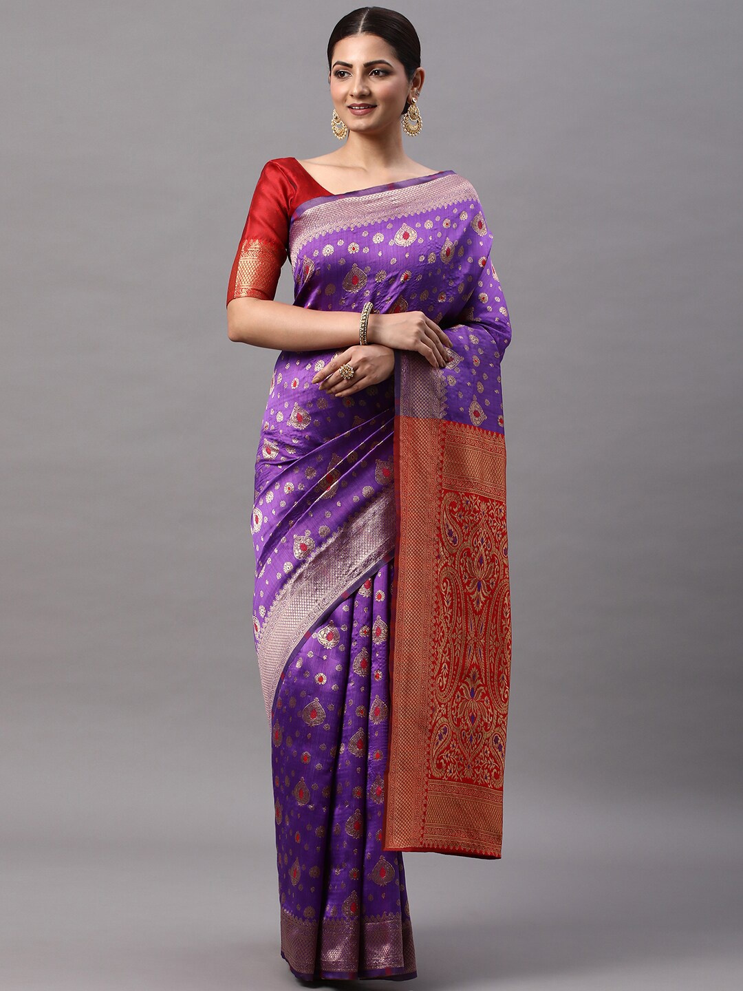 

Mitera Ethnic Motifs Woven Design Zari Kanjeevaram Saree, Lavender