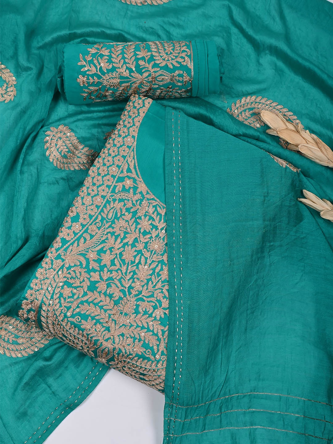 

Meena Bazaar Ethnic Motif Embroidered Unstitched Dress Material, Blue