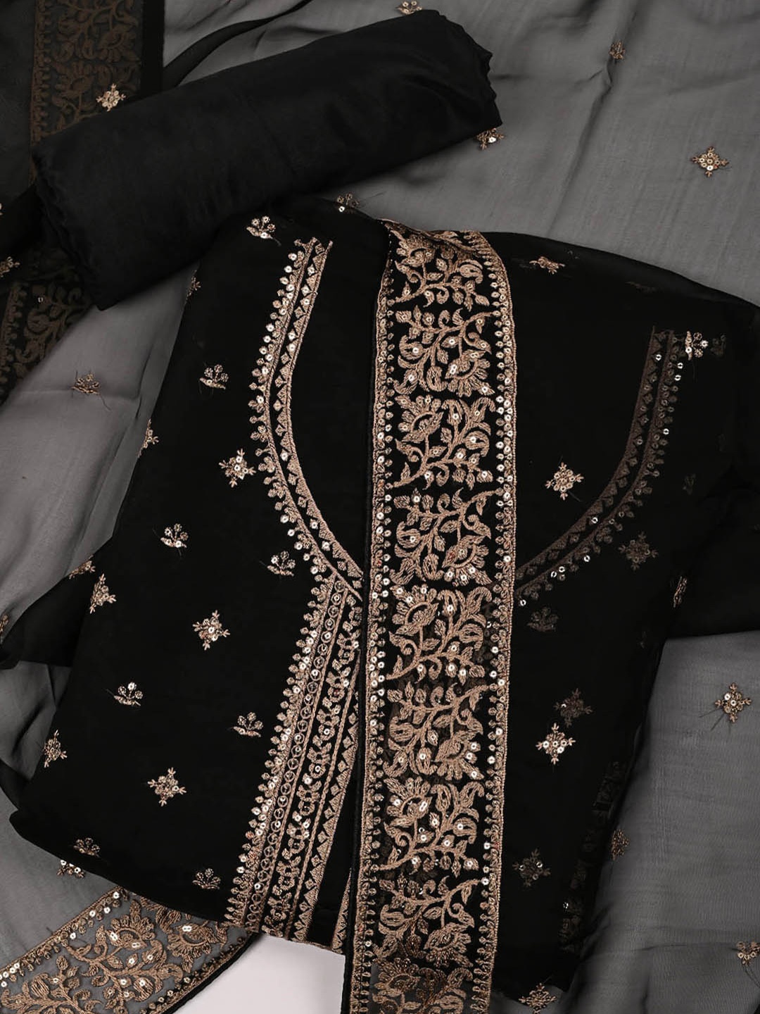 

Meena Bazaar Embroidered Organza Unstitched Dress Material, Black