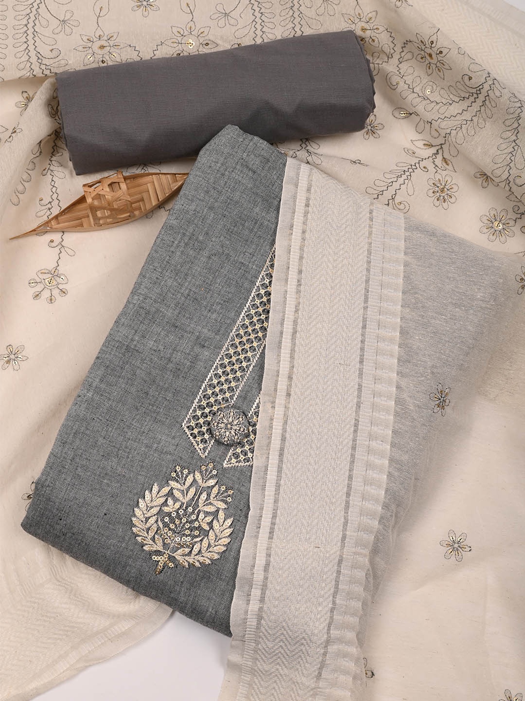 

Meena Bazaar Embroidered Unstitched Dress Material, Grey