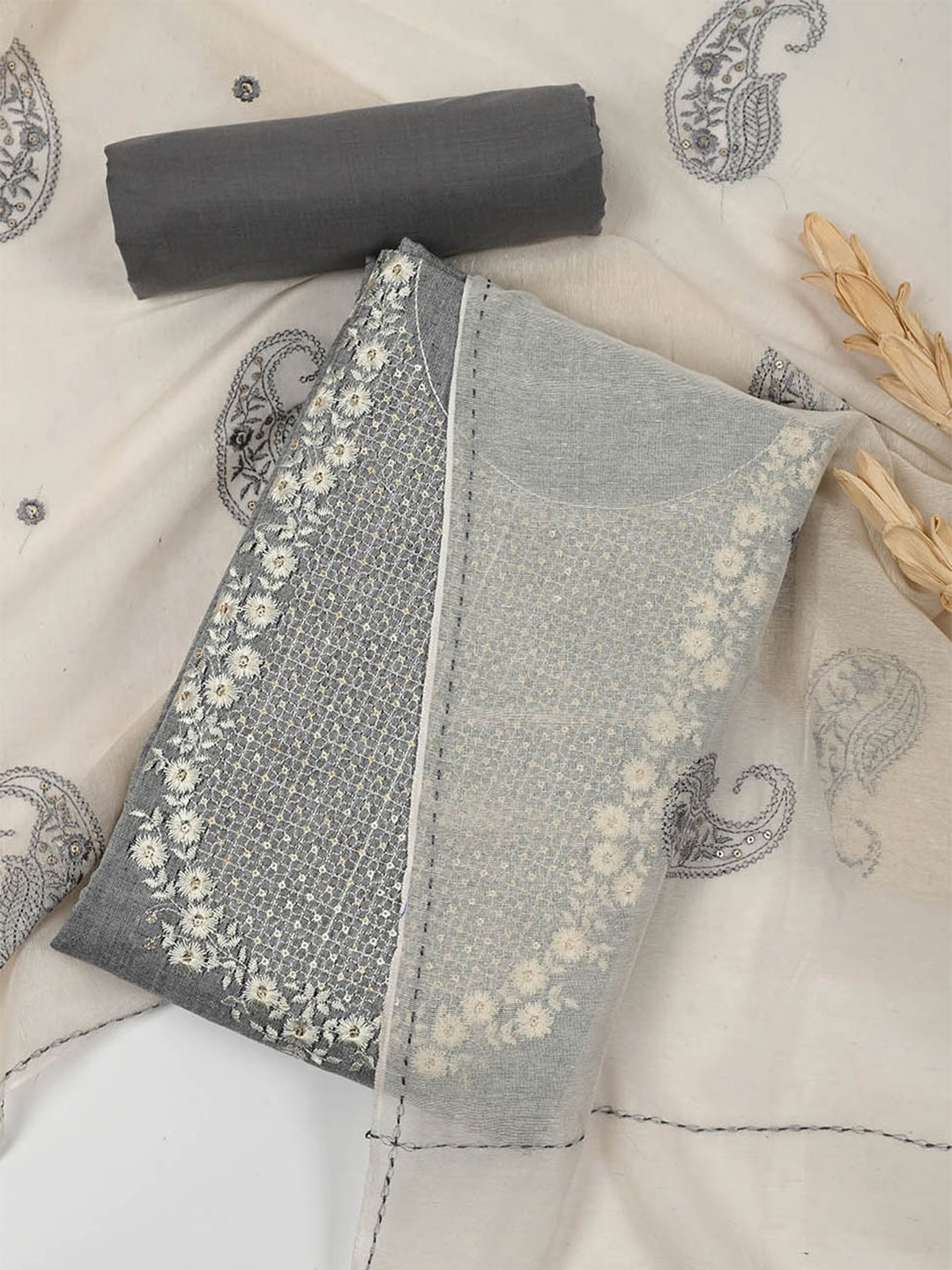 

Meena Bazaar Embroidered Unstitched Dress Material, Grey
