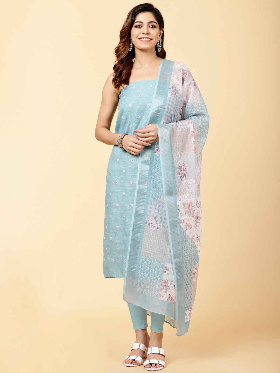 

Meena Bazaar Floral Embroidered Unstitched Dress Material, Blue