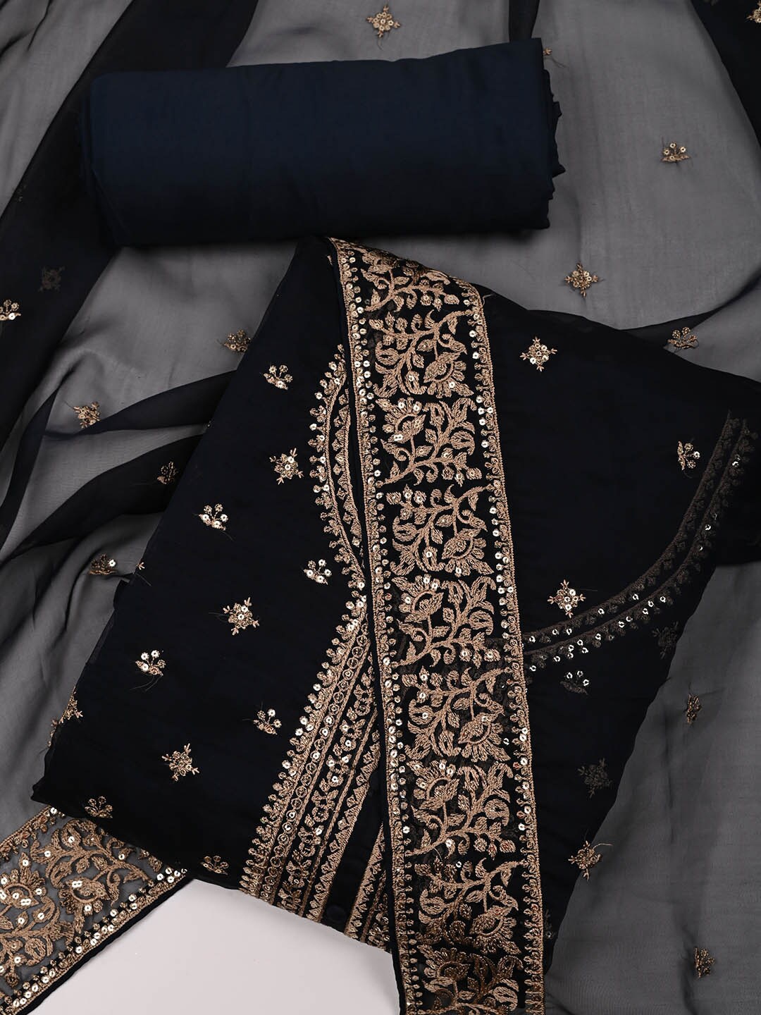 

Meena Bazaar Embroidered Zari Detailed Organza Unstitched Dress Material, Navy blue