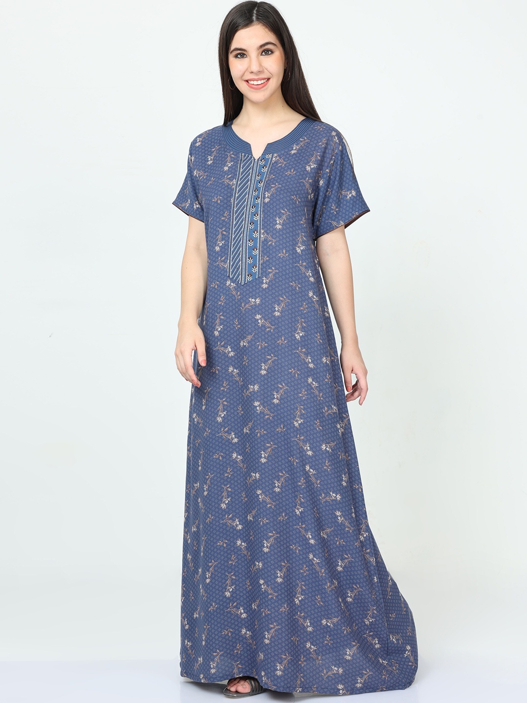 

9shines Label Printed Maxi Nightdress, Blue