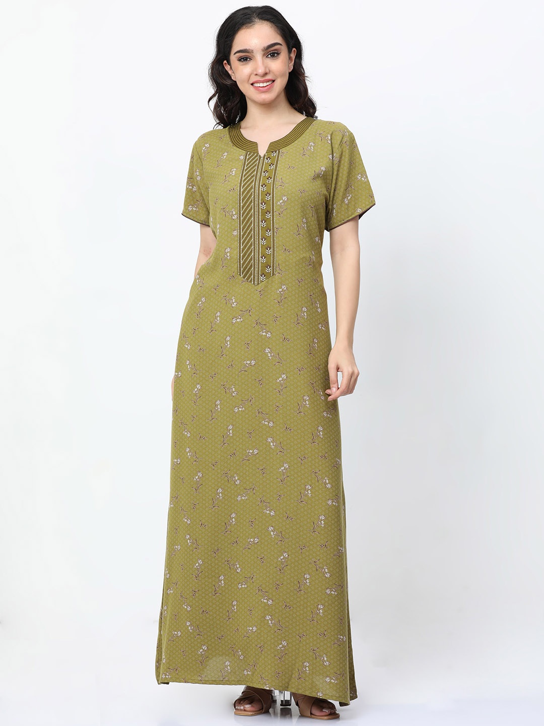 

9shines Label Floral Printed Maxi Nightdress, Green