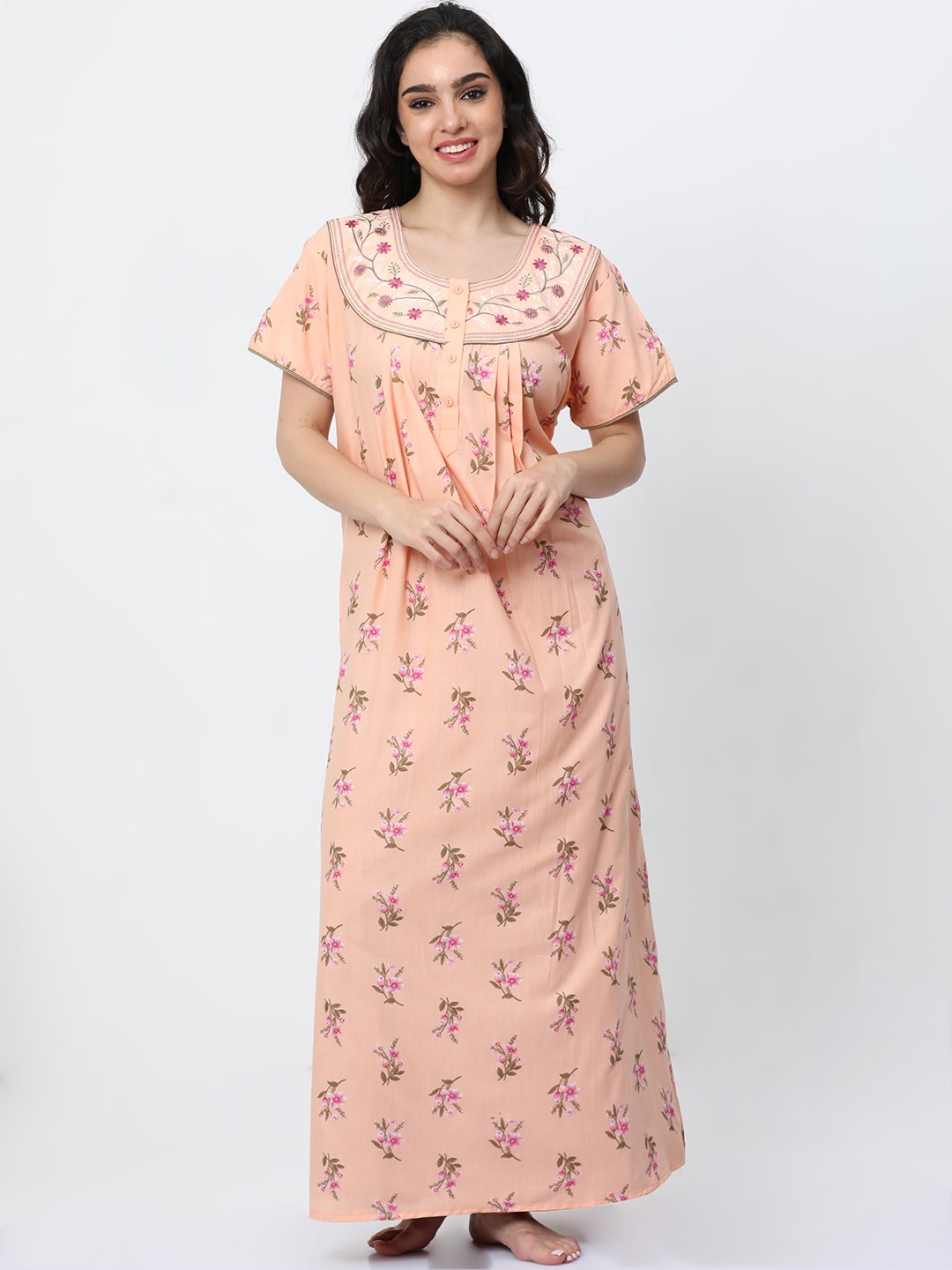 

9shines Label Floral Printed Maxi Nightdress, Orange