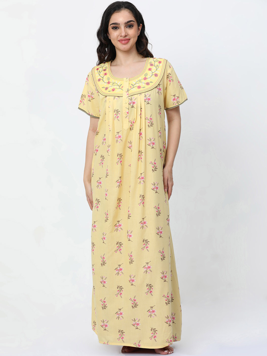

9shines Label Floral Printed Maxi Nightdress, Yellow