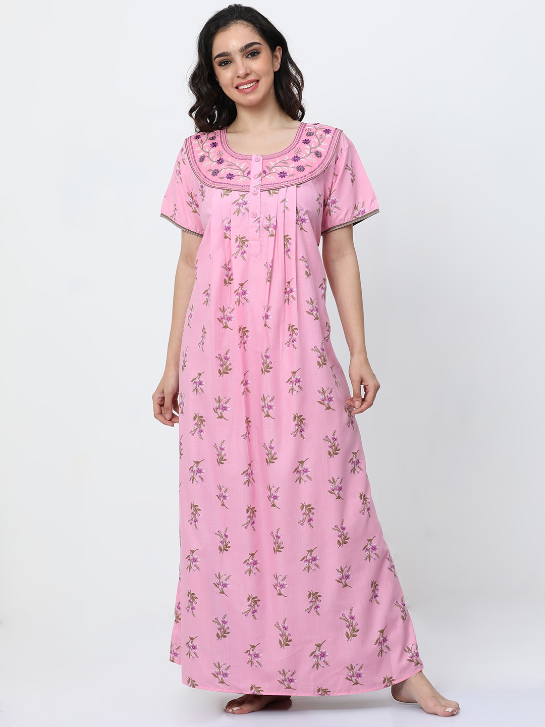 

9shines Label Floral Printed Maxi Nightdress, Pink