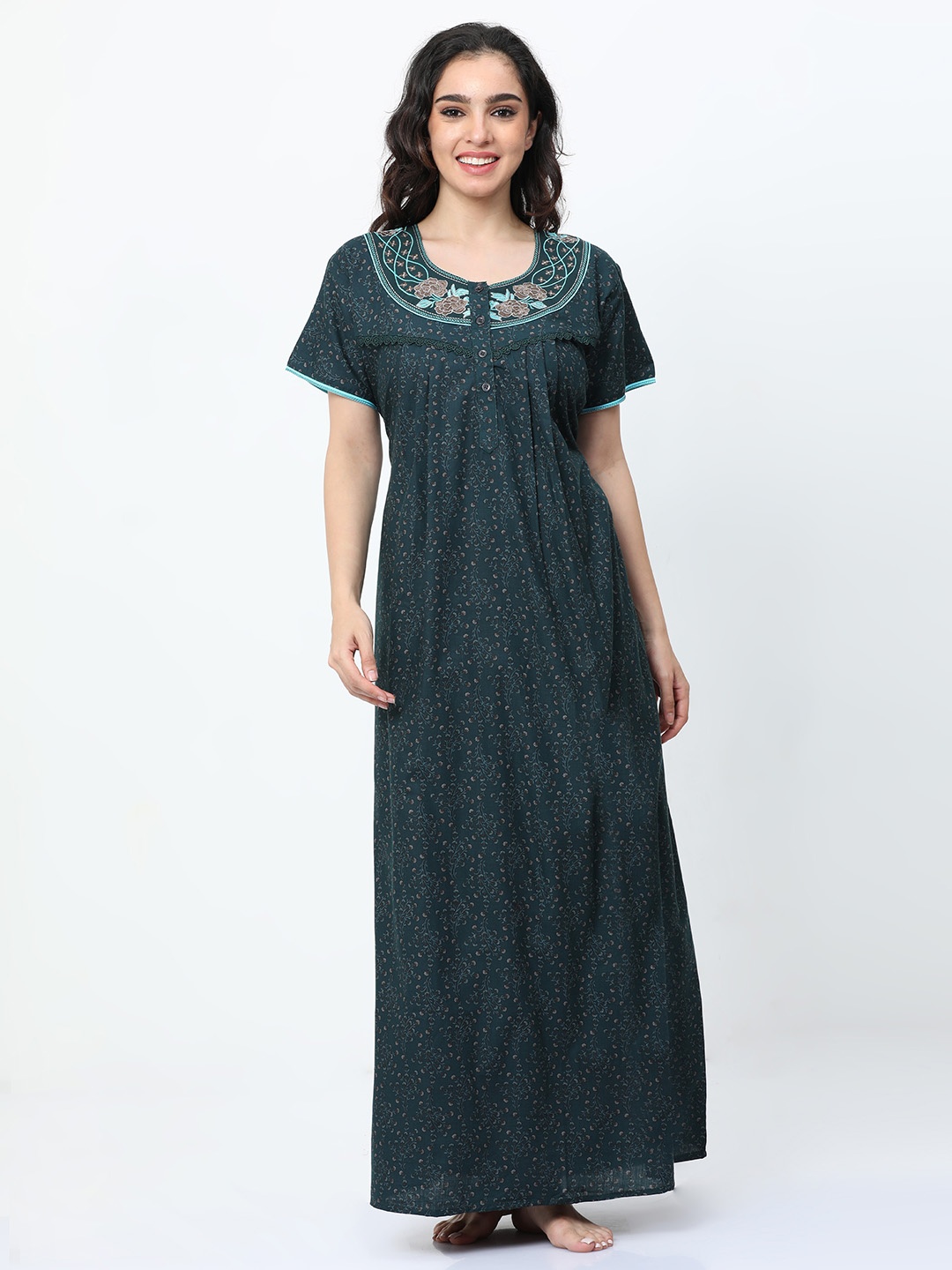 

9shines Label Floral Printed Maxi Nightdress, Green