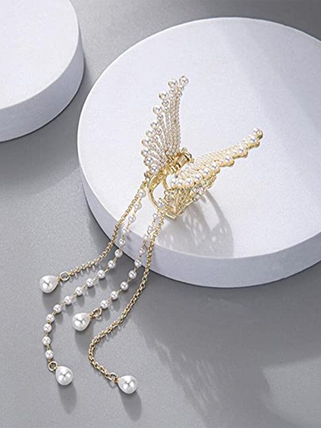 

ANNA CREATIONS Embellished Metal Claw Clip, White