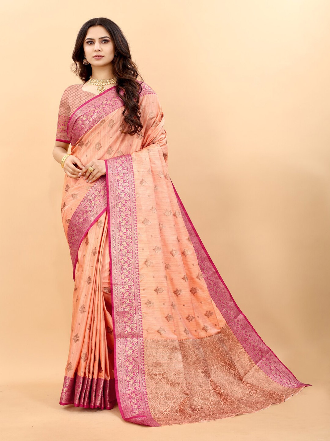 

MOKSHA DESIGNS Woven Design Zari Detailed Pure Silk Banarasi Saree, Red