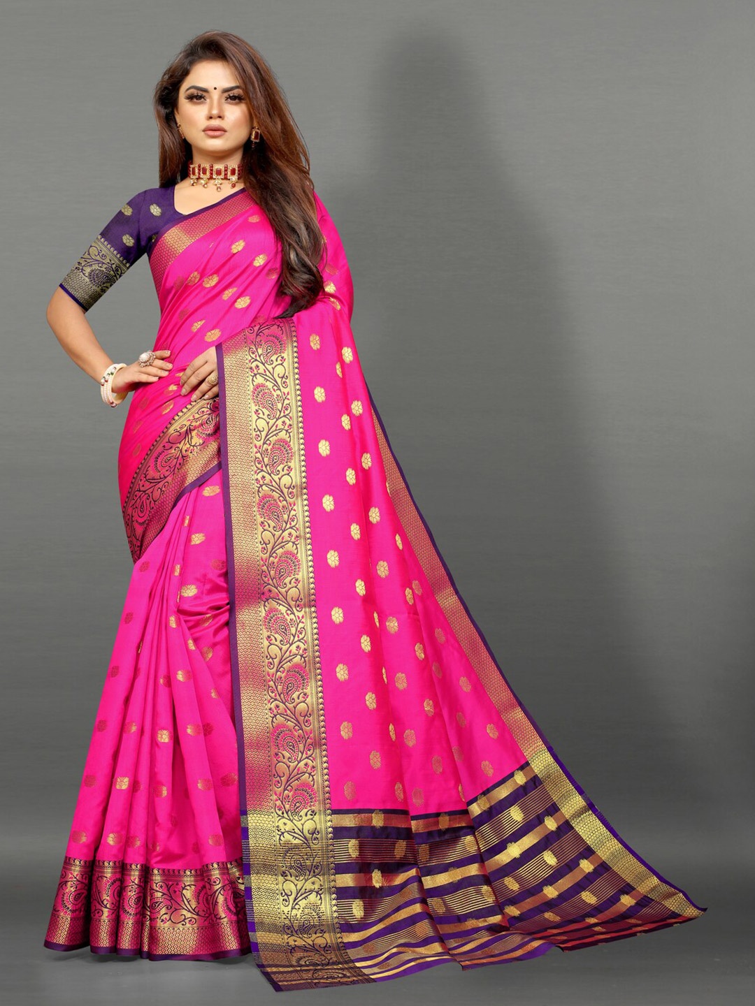 

MOKSHA DESIGNS Woven Design Zari Pure Silk Kanjeevaram Saree, Pink