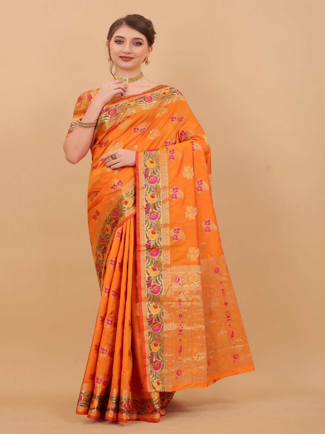 

MOKSHA DESIGNS Woven Design Zari Pure Silk Banarasi Saree, Orange