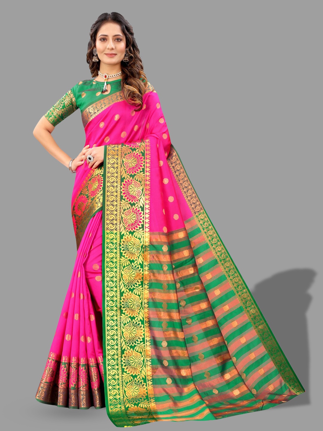 

MOKSHA DESIGNS Woven Design Zari Pure Silk Banarasi Saree, Pink