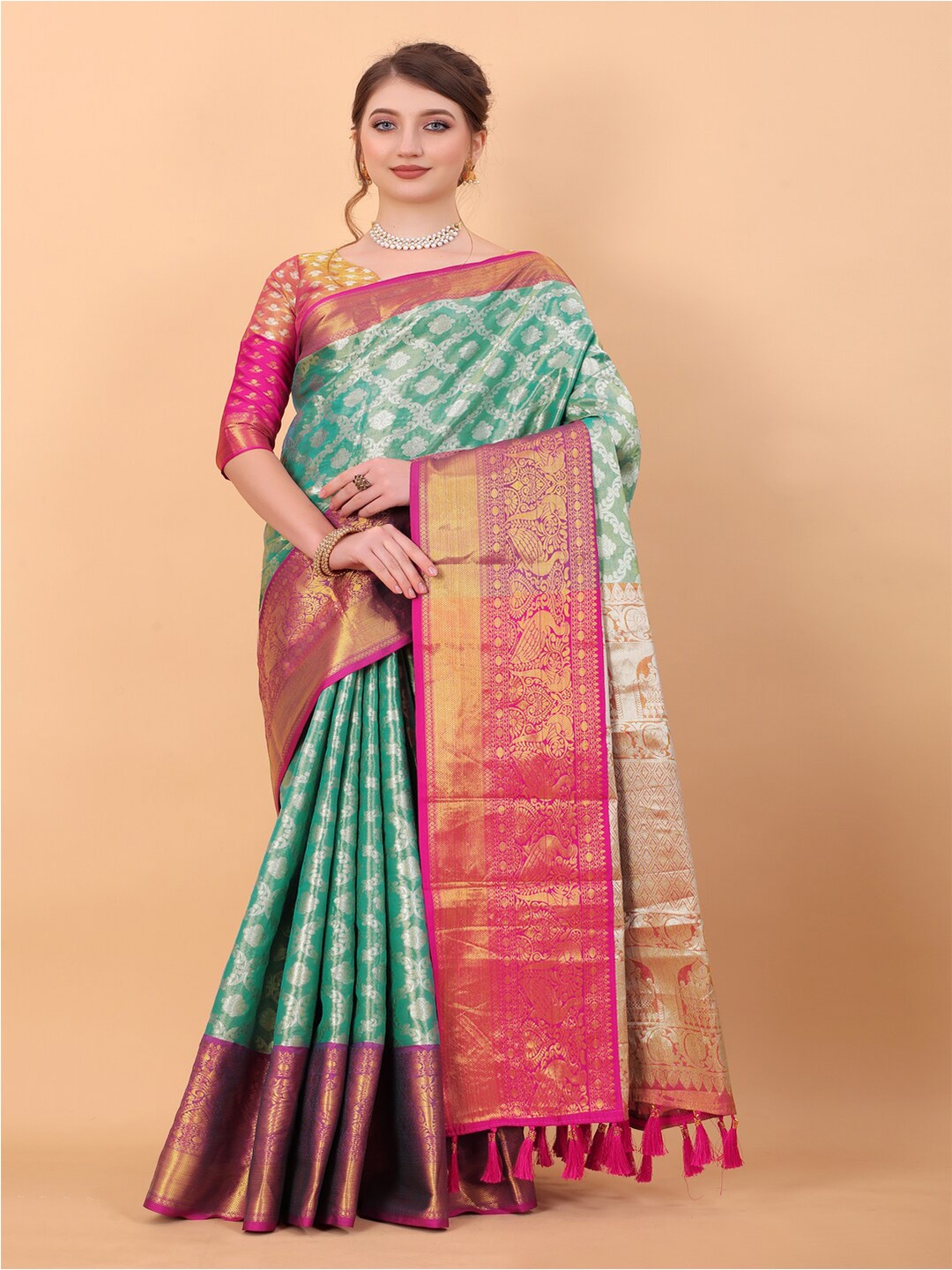 

MOKSHA DESIGNS Woven Design Zari Pure Silk Banarasi Saree, Green