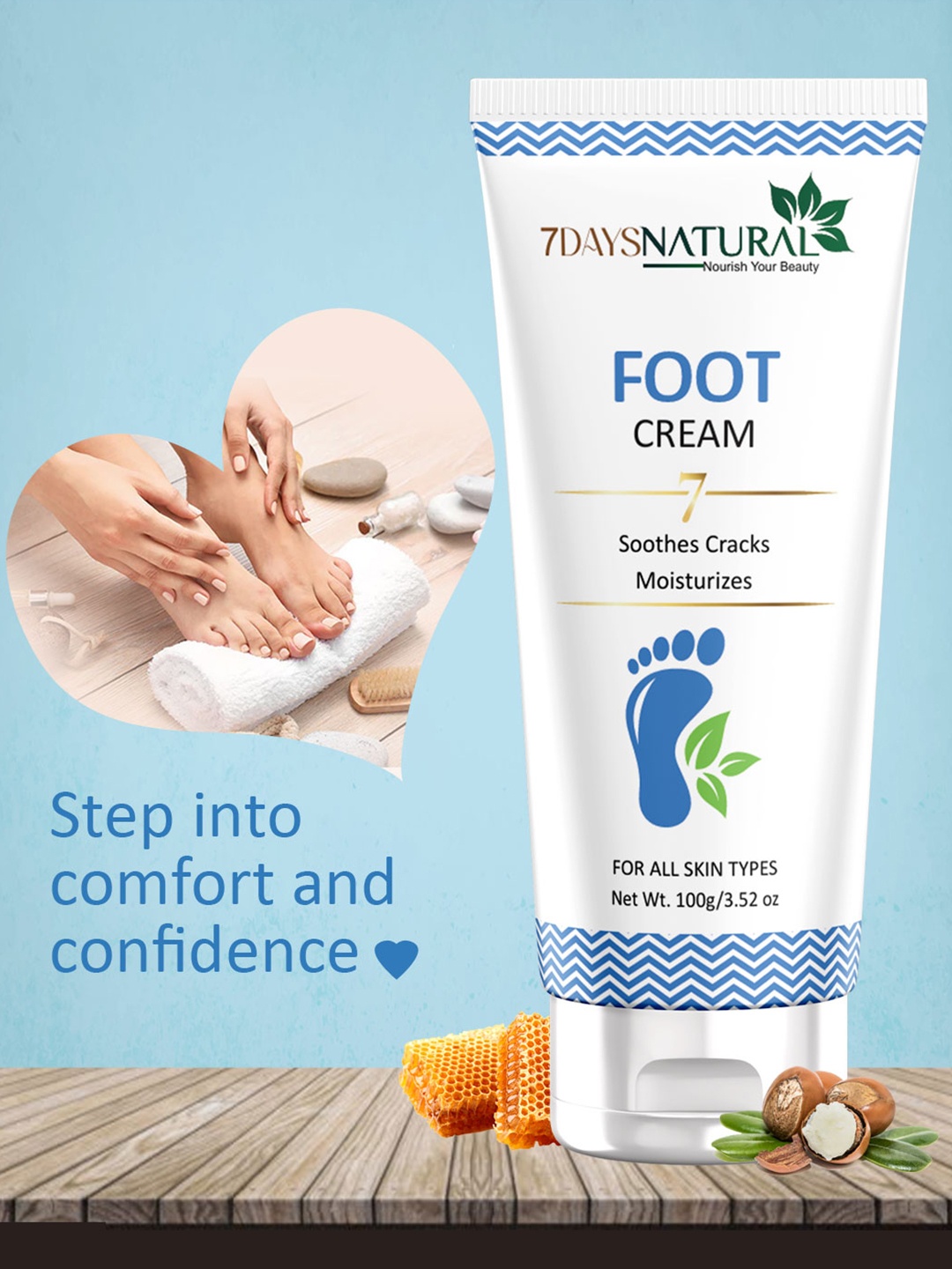 

7 DAYS Feel Of Nature Foot Cream with Aloe Vera & Beeswax - 100 g, White