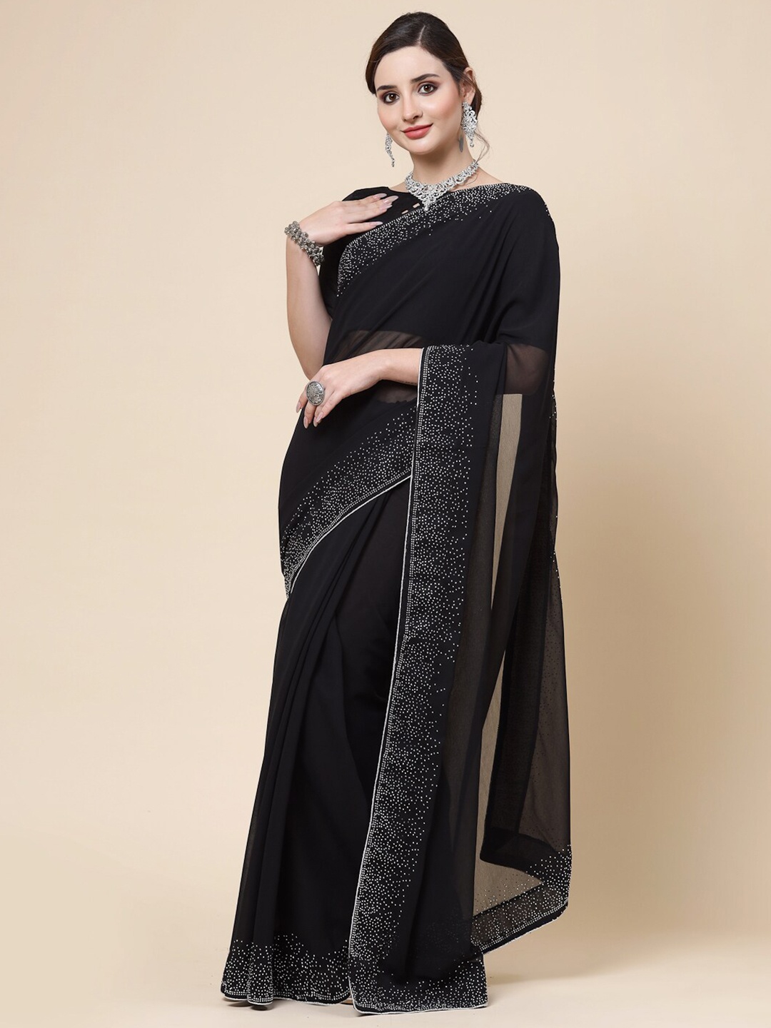 

KALINI Embellished Pure Georgette Saree, Black