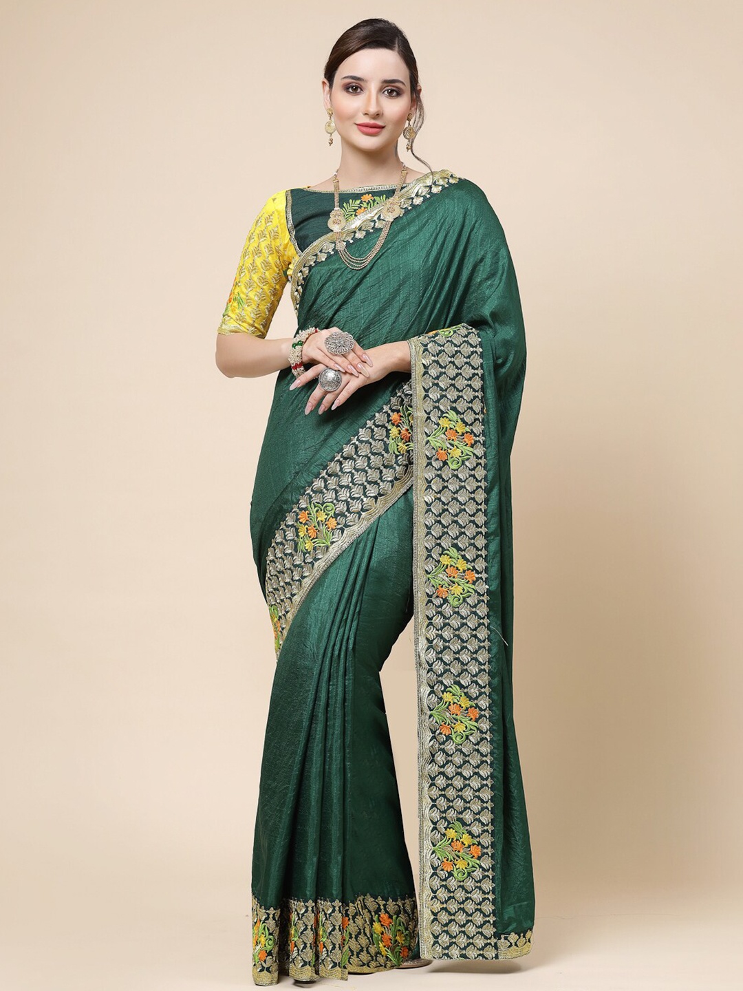 

KALINI Embroidered Pure Silk Saree, Green