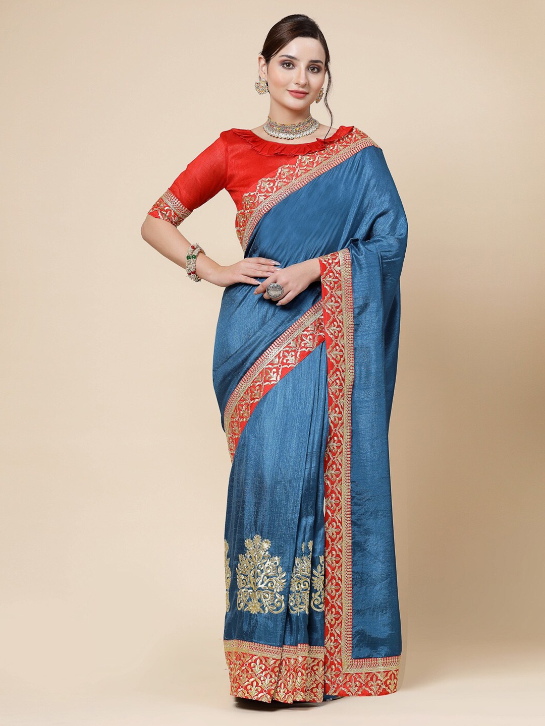 

KALINI Embroidered Pure Silk Saree, Blue