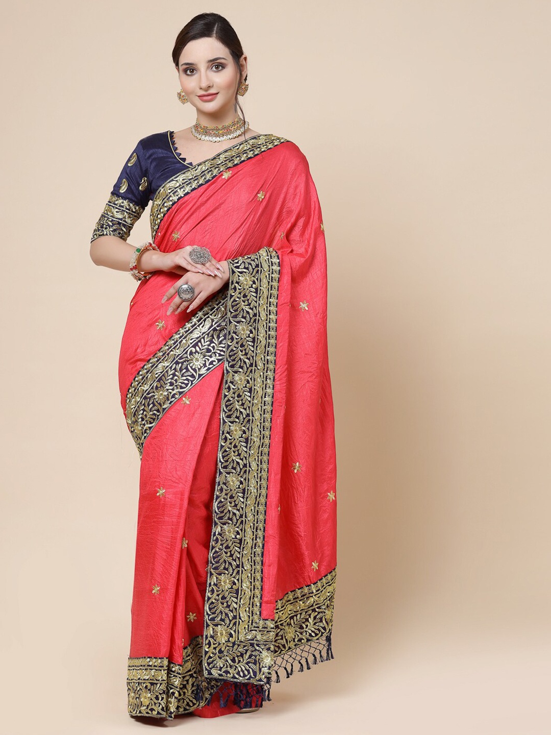 

KALINI Floral Embroidered Pure Silk Saree, Pink