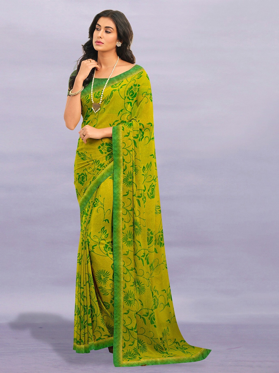 

KALINI Floral Printed Saree, Yellow