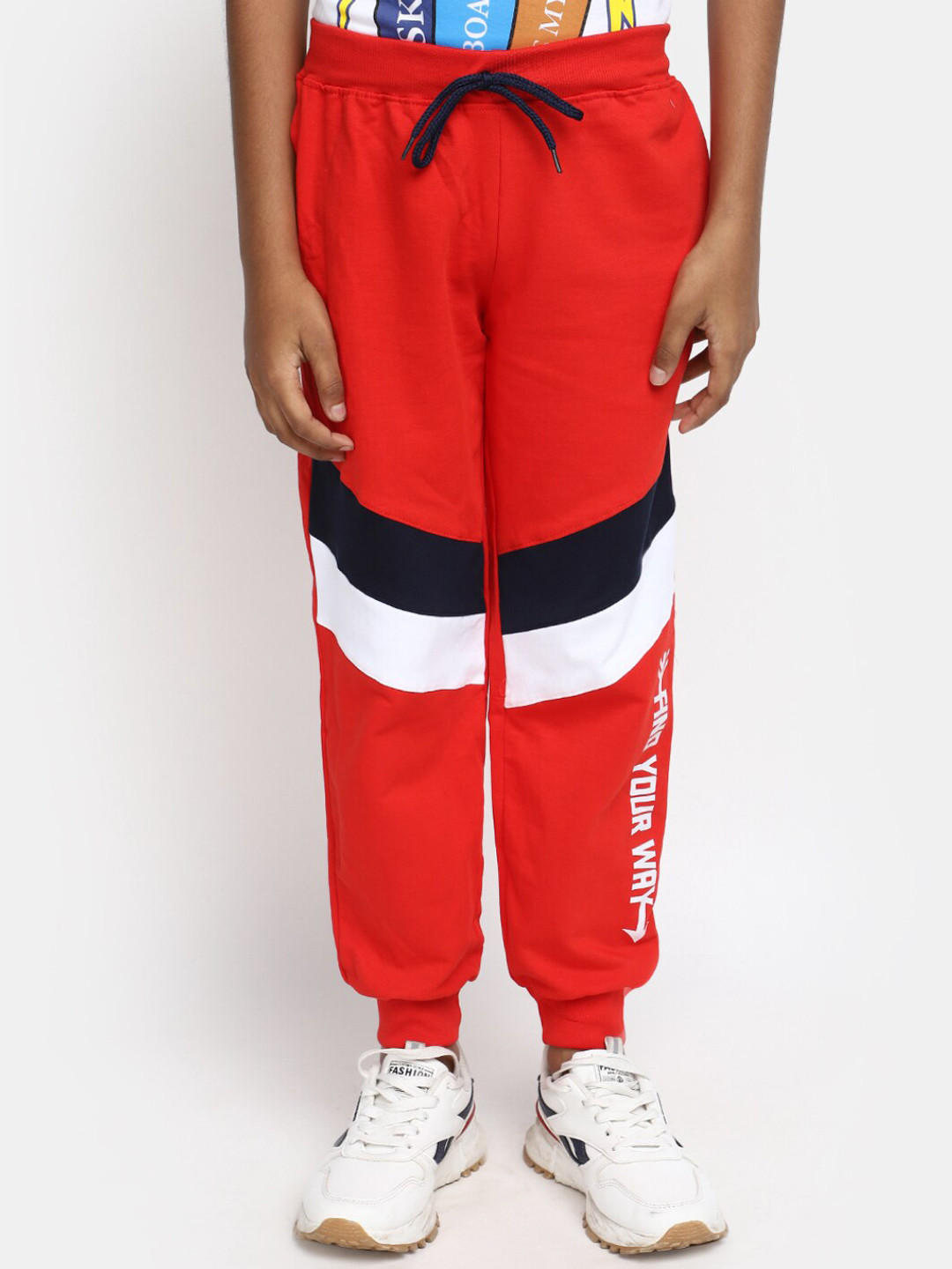 

V-Mart Boys Striped Joggers, Red