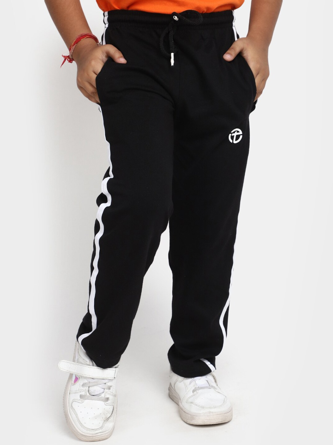 

V-Mart Boys Side Striped Cotton Jersey Joggers, Black