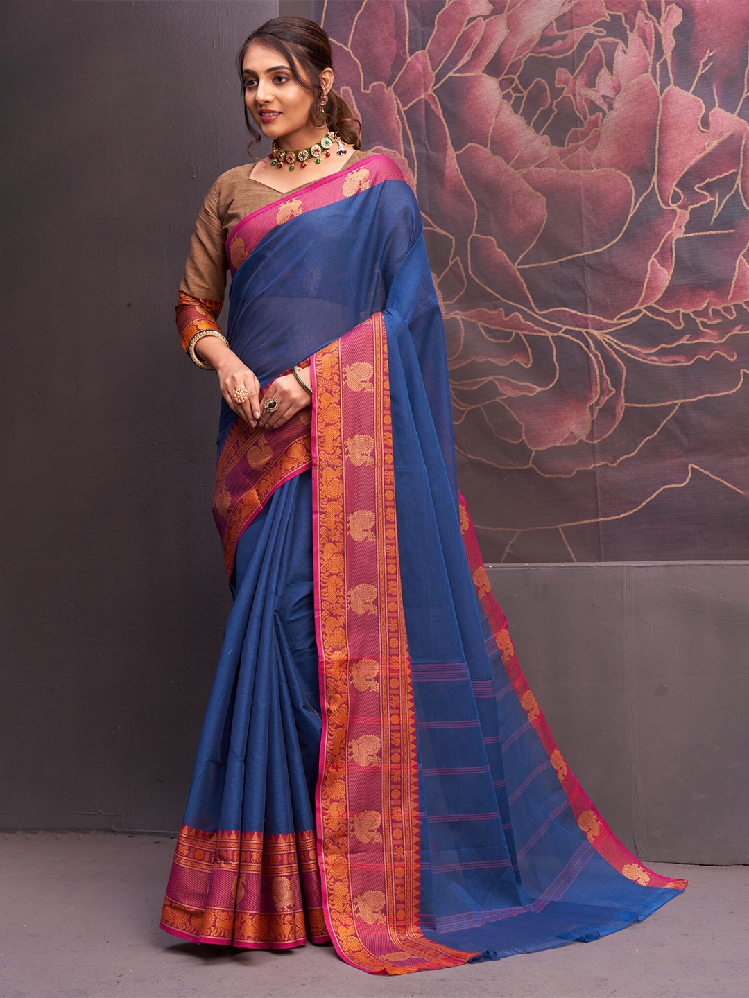 

Unnati Silks Woven Design Pure Cotton Handloom Kanjeevaram Saree, Blue