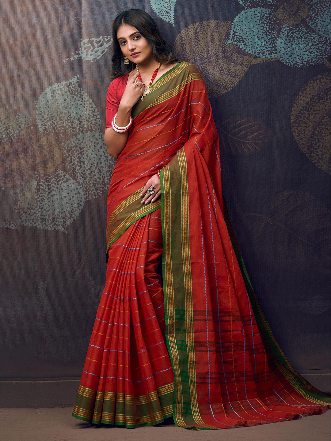 

Unnati Silks Woven Design Pure Cotton Handloom Chettinad Saree, Red