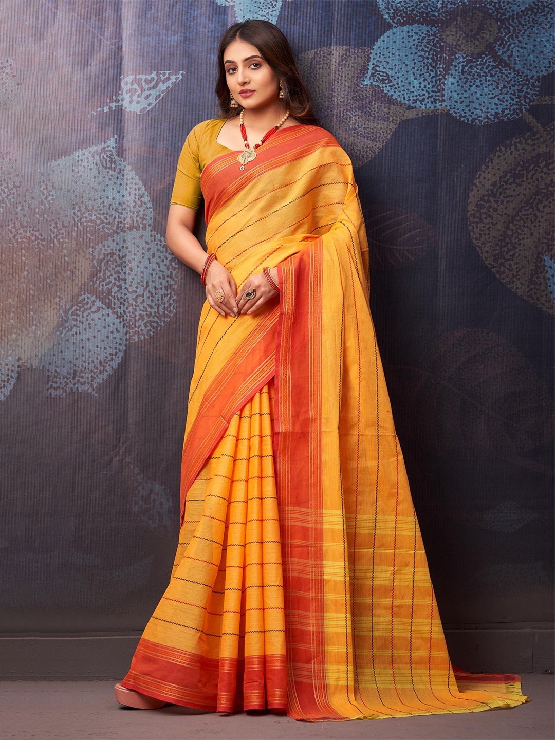 

Unnati Silks Woven Design Pure Cotton Handloom Chettinad Saree, Yellow