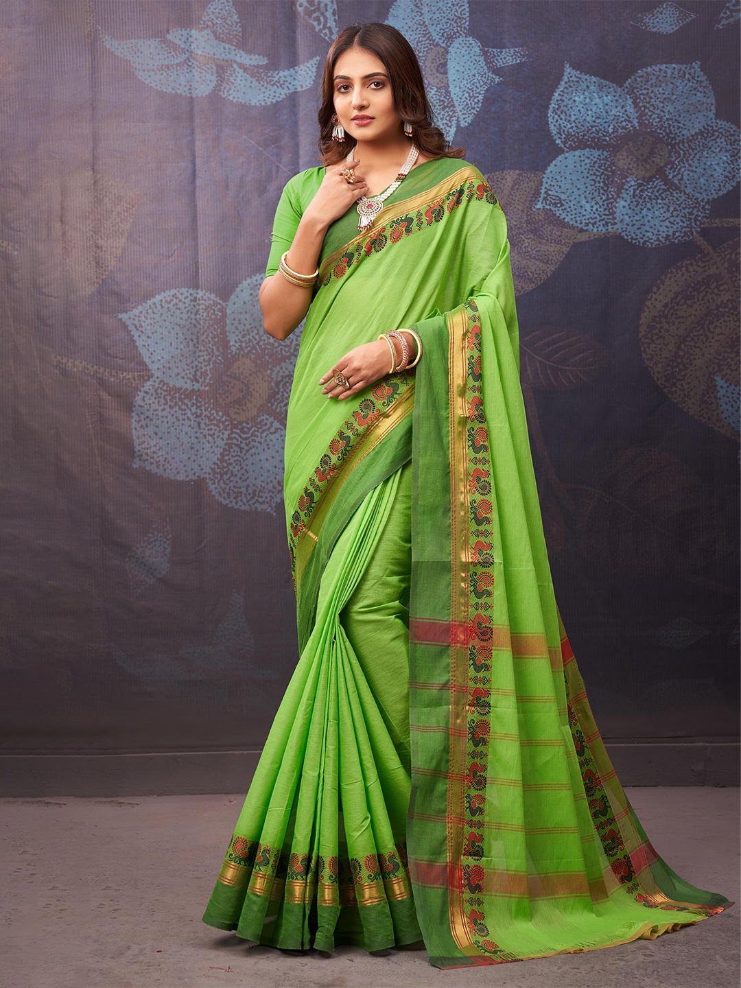 

Unnati Silks Pure Cotton Handloom Chettinad Saree, Green