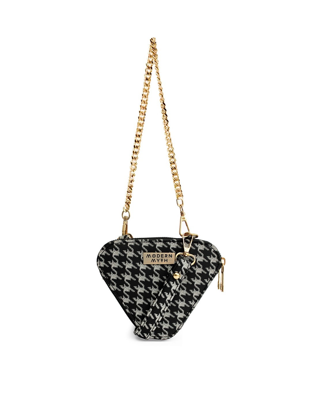 

MODERN MYTH Houndstooth Printed Structured Sling Bag, Black