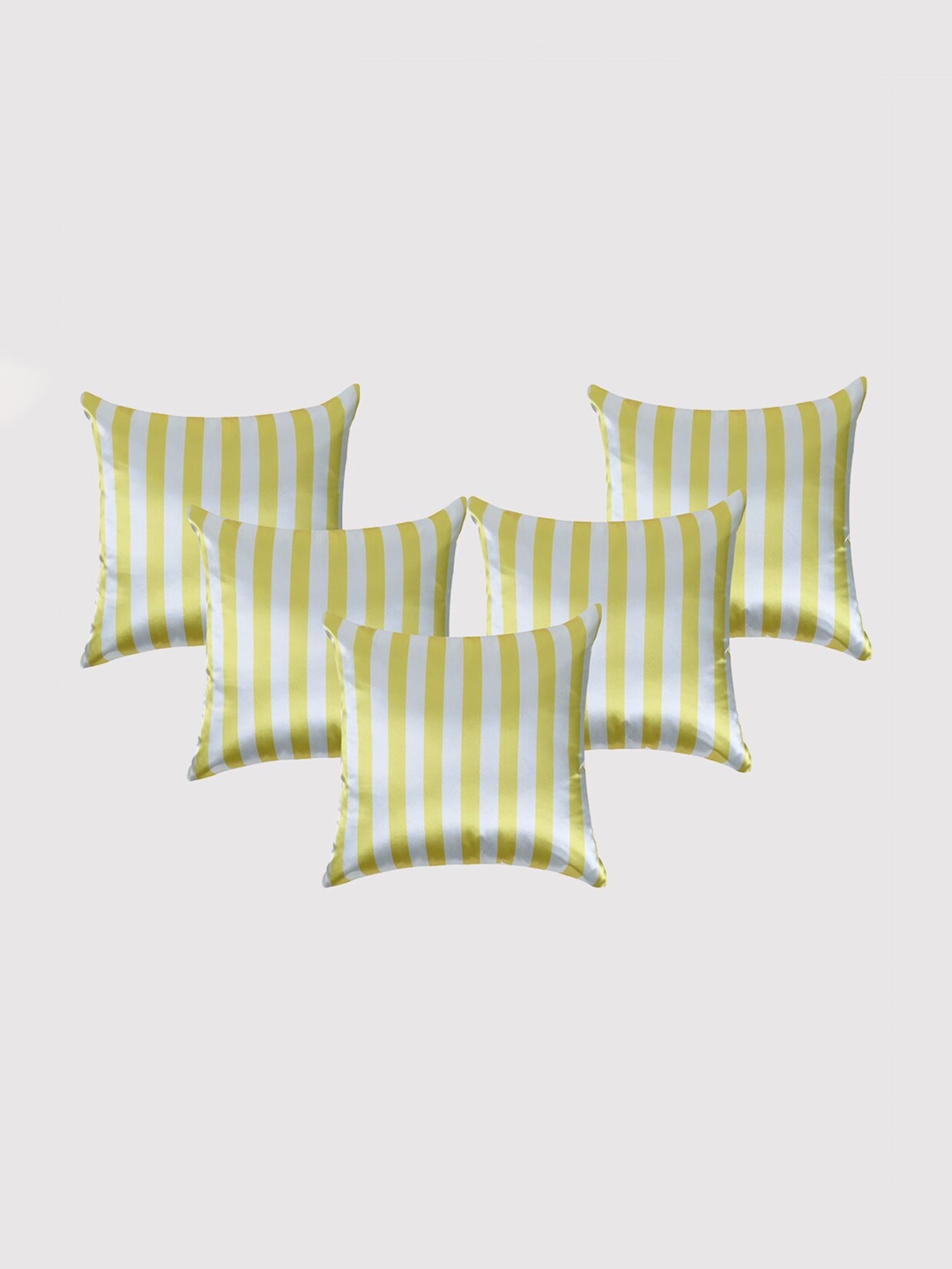

OUSSUM Yellow & White 5-Pieces Striped Satin Square Cushion Covers
